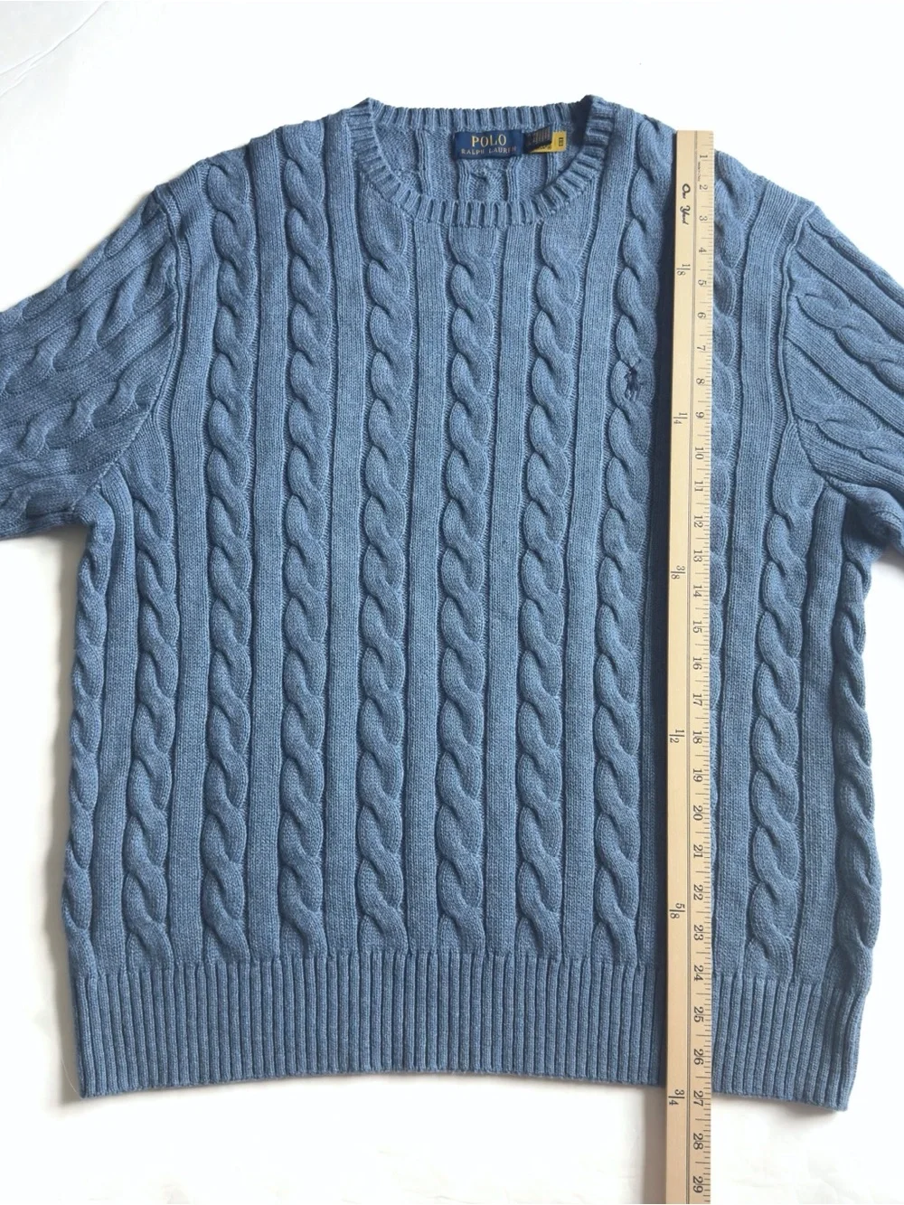 Polo Ralph Lauren Cable Knit Sweater Mens XL Blue Cotton Crewneck Preppy Classic